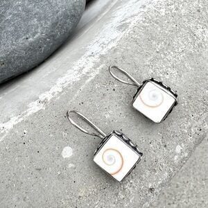 Sundance SHIVA EYE earrings Sterling silver shell metallic square swirl drops